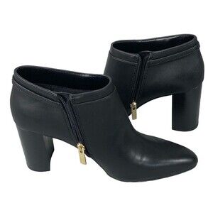 VINCE CAMUTO BLACK ANKLE BOOT Block High Heel Gold Accents  ~ Size 10